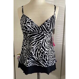 NEW Christina Bust Enhancer Tankini Top Size 8 Black/White NWT